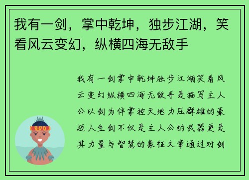 我有一剑，掌中乾坤，独步江湖，笑看风云变幻，纵横四海无敌手